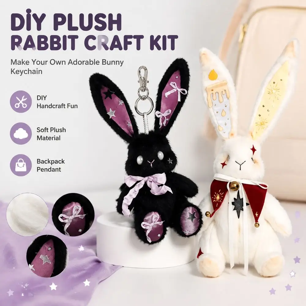 DIY Rabbit Backpack Pendant Soft Stuffed Plush Fabric Rabbit Craft Kit Black Purple Rabbit Bunny Doll Backpack Pendant