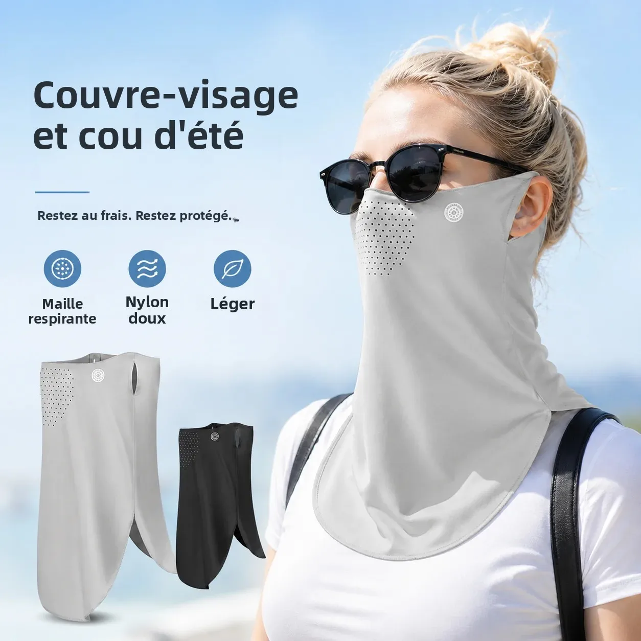 Cache-cou respirant en nylon pour le soleil, avec protection UV, pour femmes et hommes, idéal pour le cyclisme et les sports de plein air en été