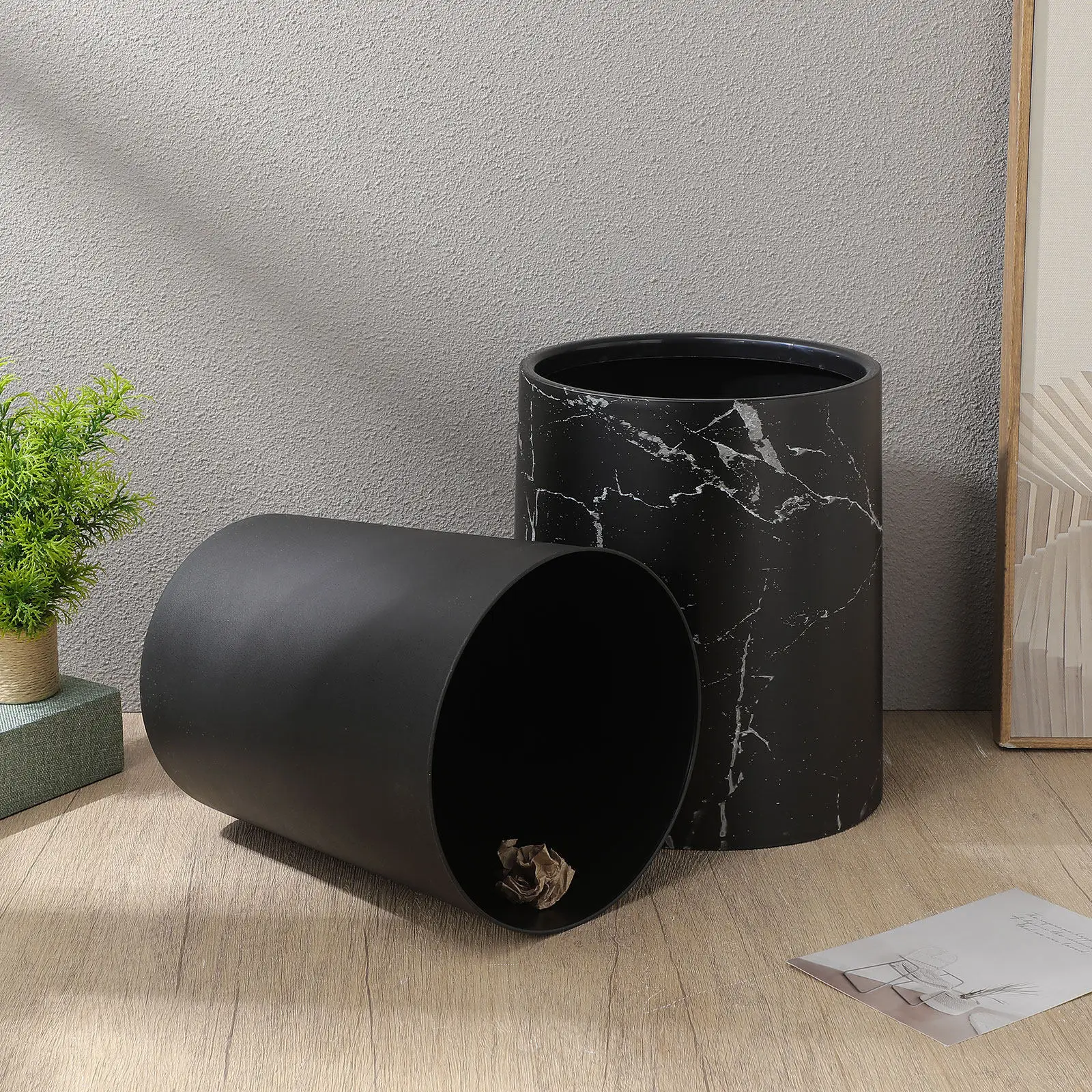 

Marble Pattern Trash Can Plastic Waste Container Double Layer Large Capacity Marbling Wastebasket for Home Office Bedroom