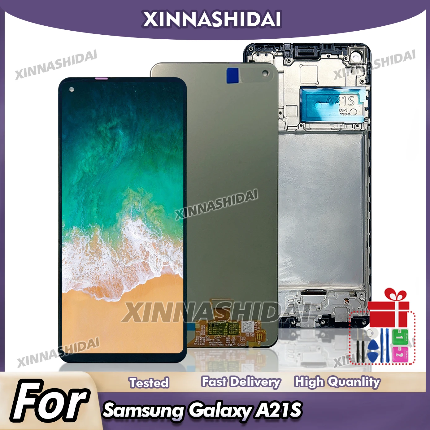 Pantalla táctil LCD probada de 6,5 pulgadas para Samsung Galaxy A21S con montaje de digitalizador de marco de repuesto para Samsung Galaxy A21s