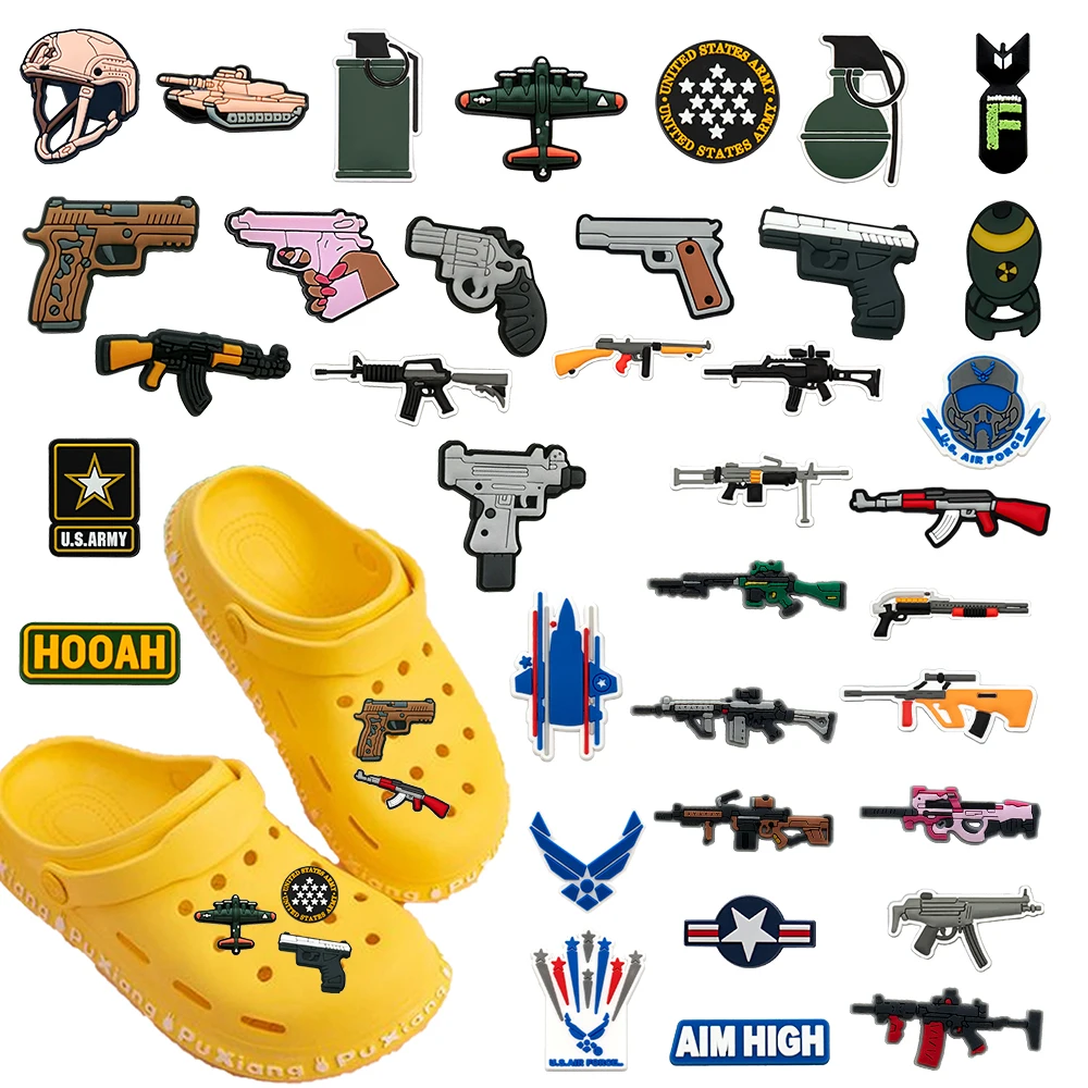 20-100pcs Cartoon Grenade Submachine Gun Series PVC Shoe Accessories DIY Detachable Waterproof Creativity Shoe Decorations
