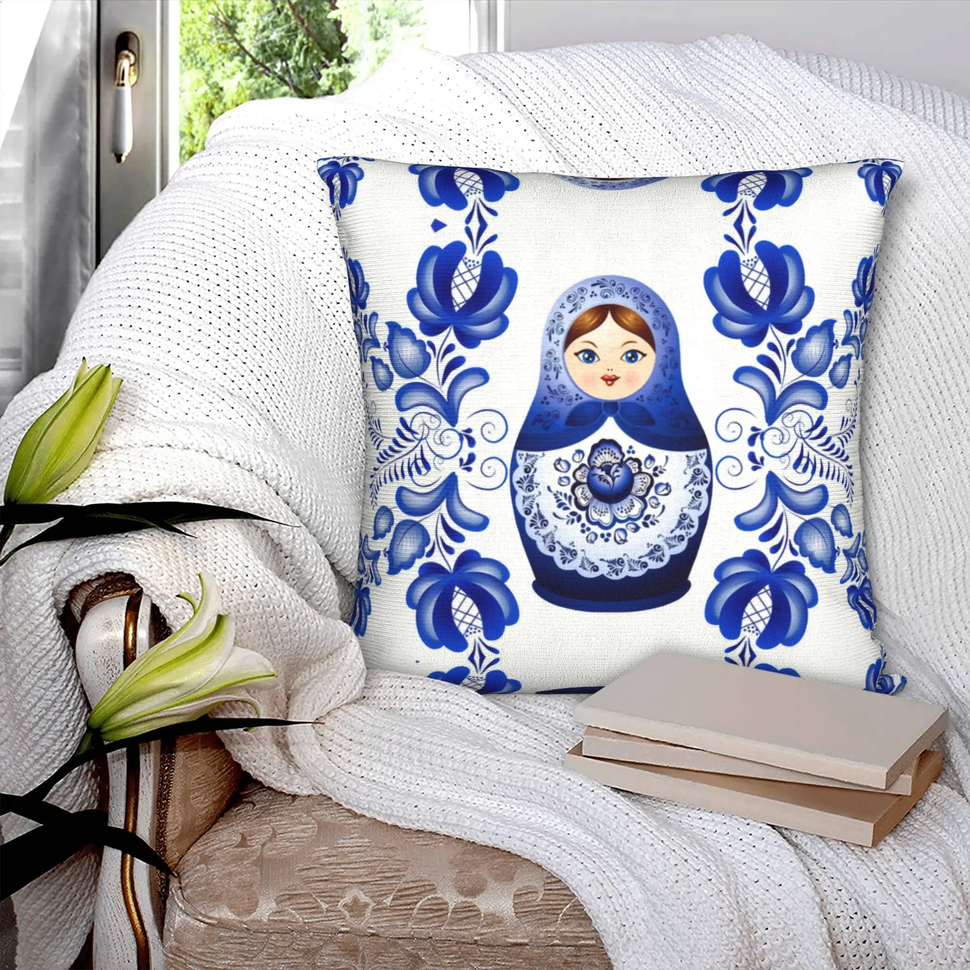 Luxury Matryoshka Doll Russia Cushion Cover 40x40cm Polyester Russian Folk Art Throw Pillow for Car Square Pillowcase