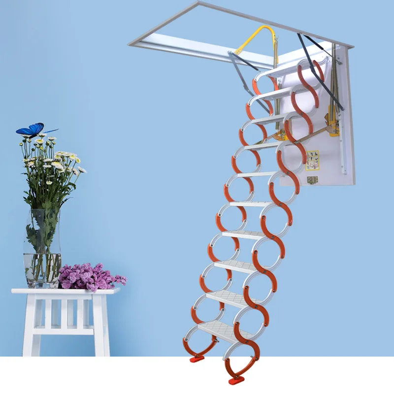 Scala telescopica regolabile a 12 gradini da 10,17 piedi Capacità di carico di 661 libbre Scala per soffitta montata a parete Scaletta telescopica in metallo