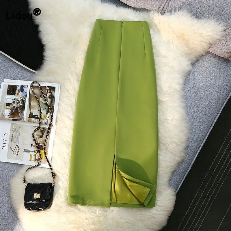 

2023 New Simplicity High Waist Solid Color Skirt Office Lady Temperament All-match Split Bag Hip Skirts Autumn Women's Clothing