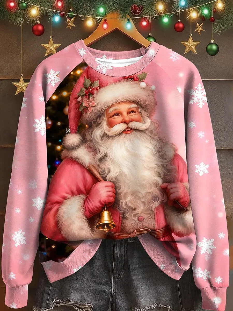 

Fashion Santa Clause Graphic Women's O-Neck Sweatshirts Loose Casual Comfortable Autumn Winter Pullovers Christmas Theme Clothes