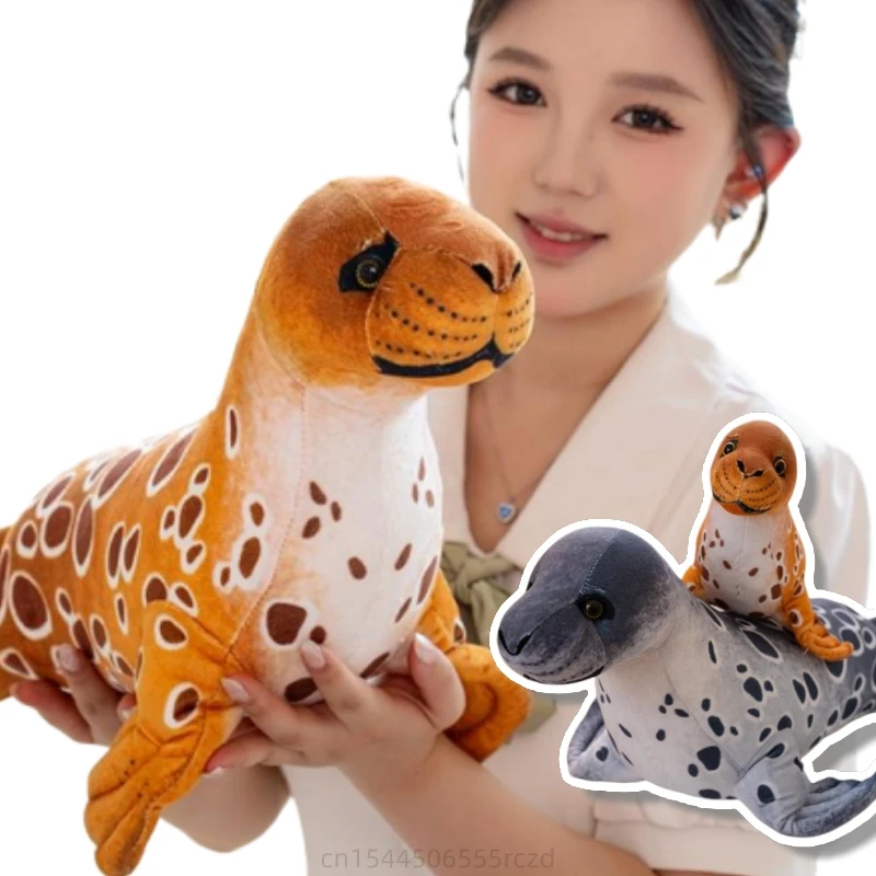 40/60cm Lifelike Real Lying Seal Plush Toy Pillow Brown Gray Polka Dot Marine Life Seal Plush Toy Gift For Boys And Girls