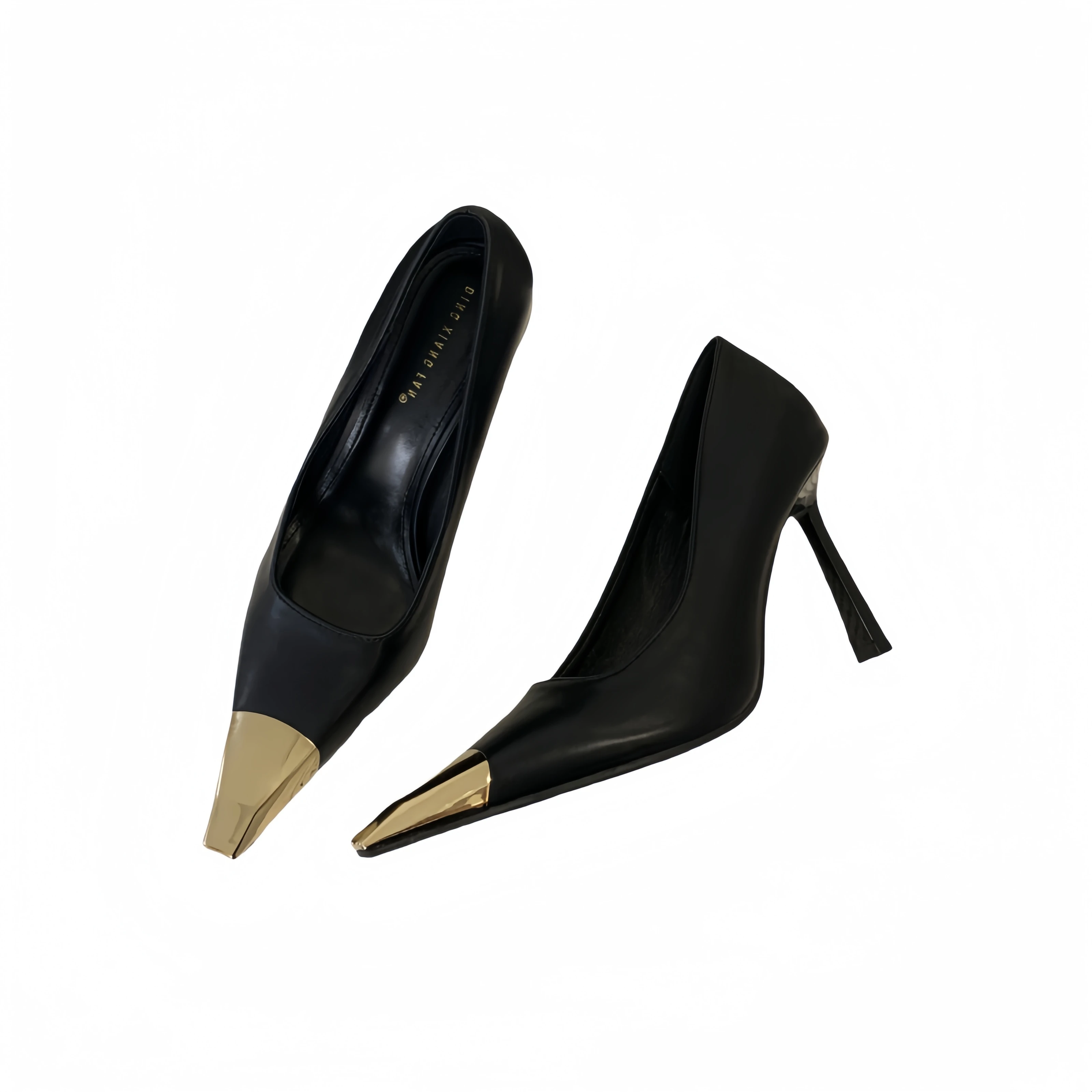 

Black Heels Women 9cm Stiletto Shoes Vintage Metals Pointed Toe Evening Shoes Spring Ladies High Heels Pumps Damen