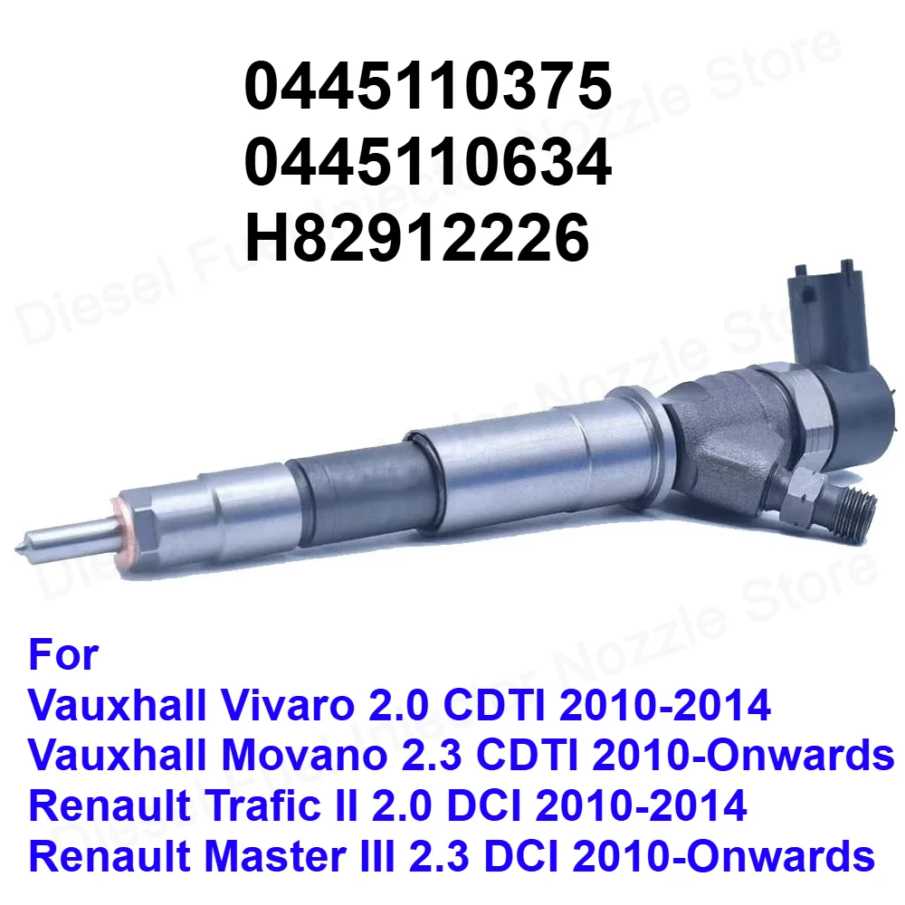 0445110375 0445110634 For Vivaro Movano Master Trafic 2.0 2.3 CDTI Diesel New Fuel Injector 166091245R 95517506 4420518 93168212