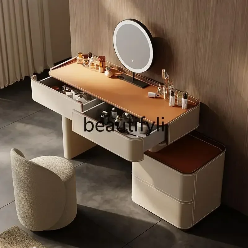 

Dresser, bedroom dresser, chest, integrated high-end simple modern saddle leather makeup table