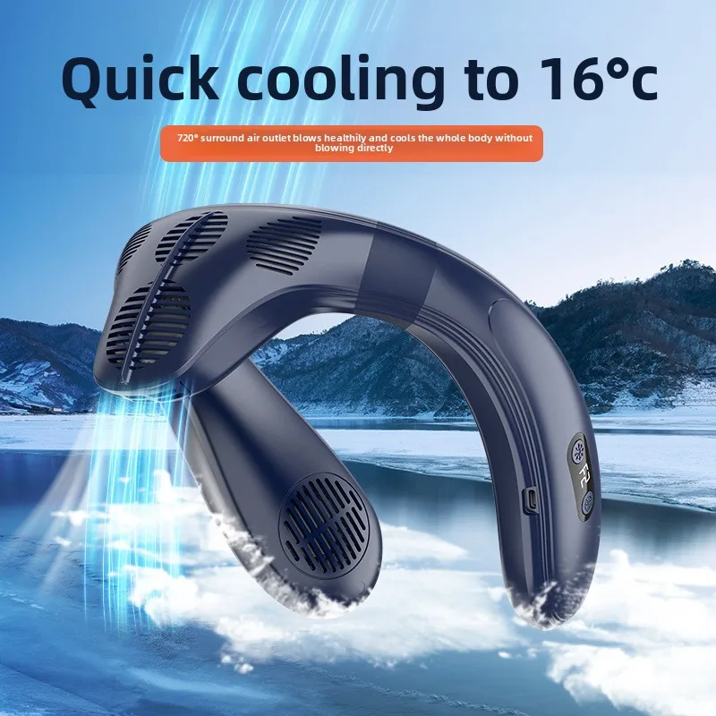Mini Portable Neck Cooling Fan, Japan Korea Style Bladeless Unit with Digital Screen & Large Capacity Battery