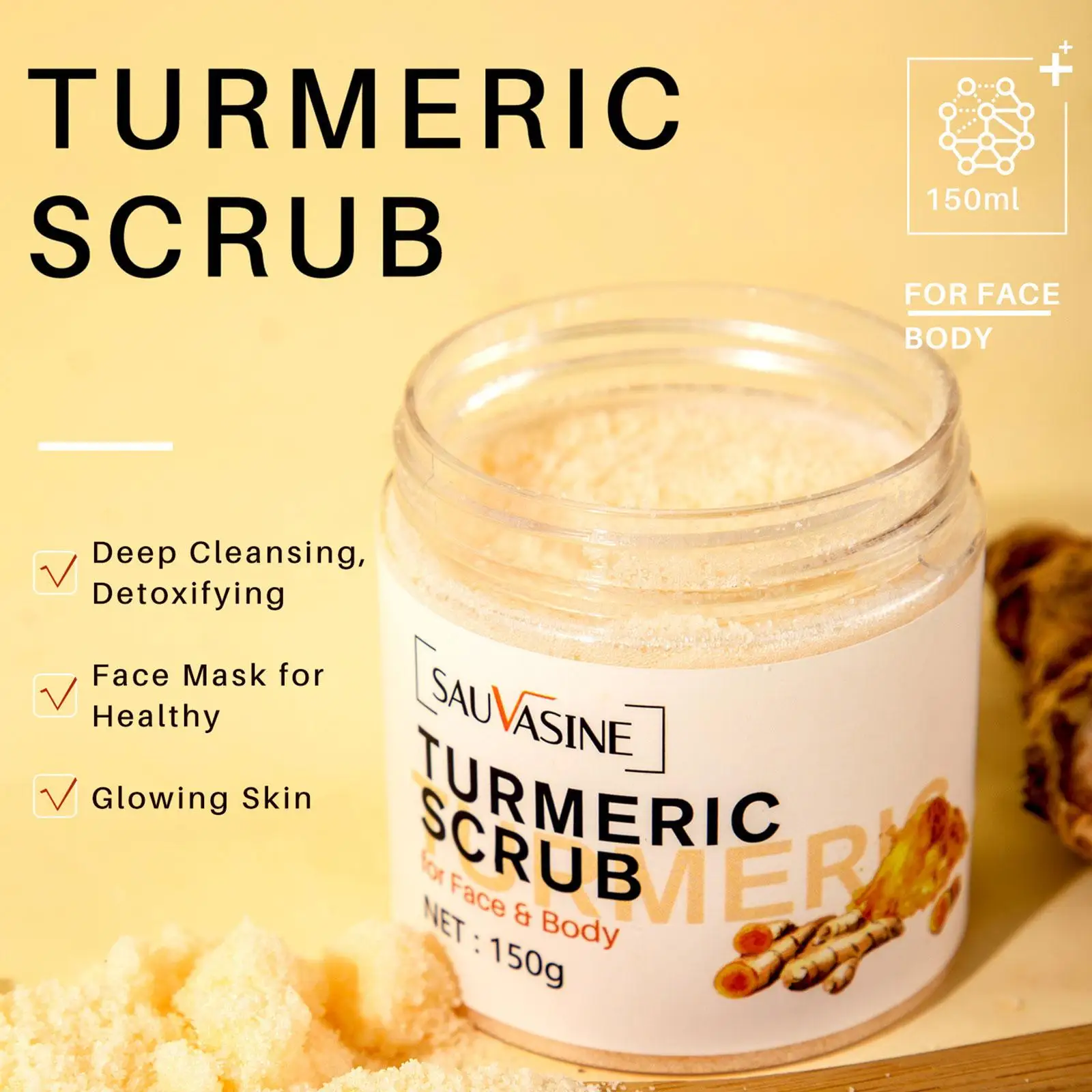 220g Turmeric Face Body Scrub Mud Remove Cutin Brightening Moisturizing Exfoliating Skin Cleaning Smooth Care Salt Pore Nou I9K5