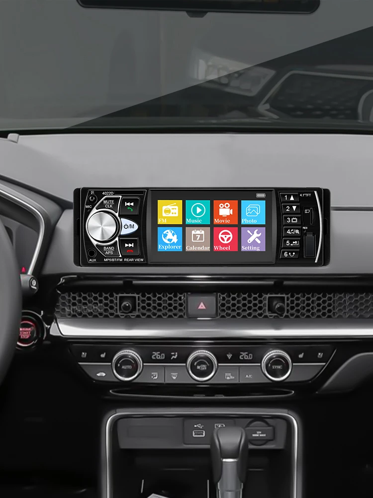  Radio samochodowe Hippcron 4.1 cala 1 Din Bluetooth Stereo Audio Obsługa FM Ładowanie Kamera cofania Sterowanie z kierownicy 12V Uniwersalne — 2