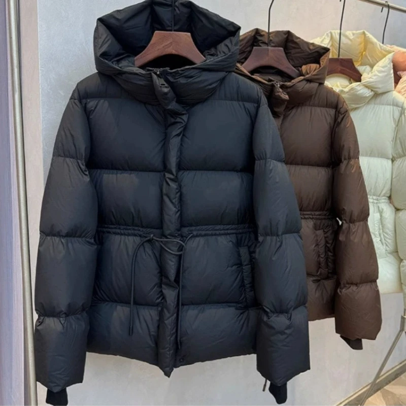 Women Parkas Short Coats Hooded Zipper Jackets Tight Waist Thick Warm Y2k Streetwear Elegant Jacket Work Coat Autumn Winter