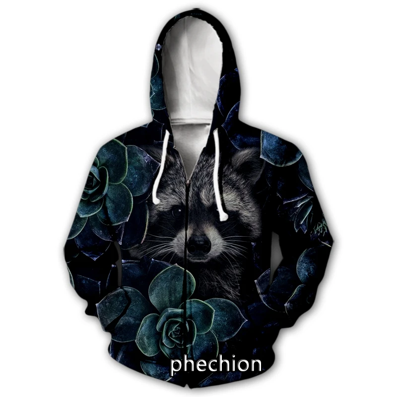 

phechion New Men/Women Animal Raccoon 3D Print Casual Zipper Hoodies Fashion Coat Hip Hop Clothing Tops Sports Zip Hooded B102