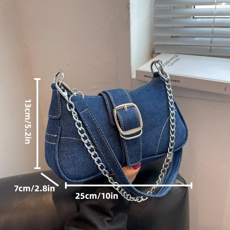 New Fashionable Popular Denim Personalized Design Exquisite Texture Shoulder Underarm Small Square Bag