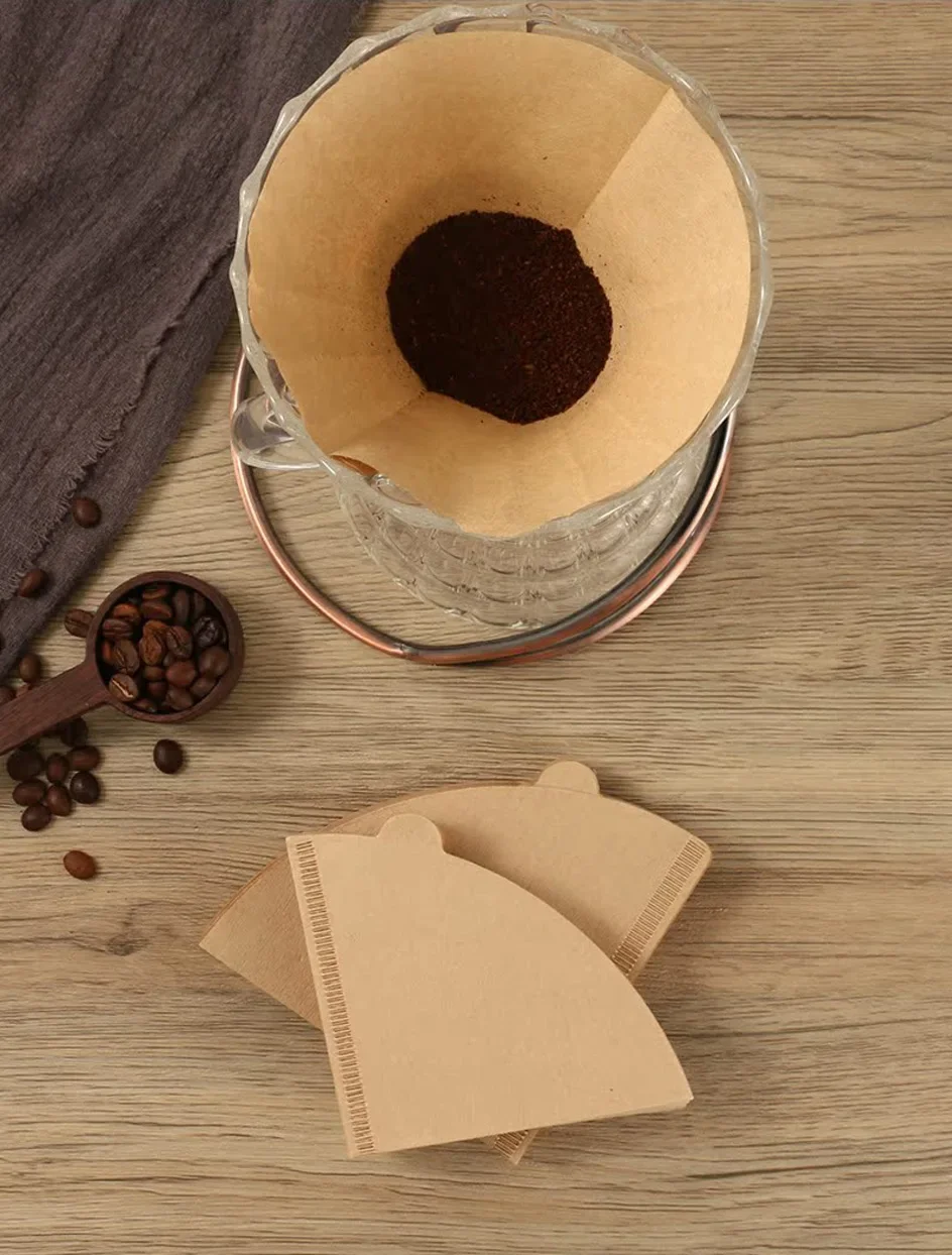 Ungebleichte Natürliche Holzfaser-Kaffeefilter, 60-Grad-Konus Pour-Over Tropfpapierfilter V01/V02, 40/100 Stück Packung – Detail 14