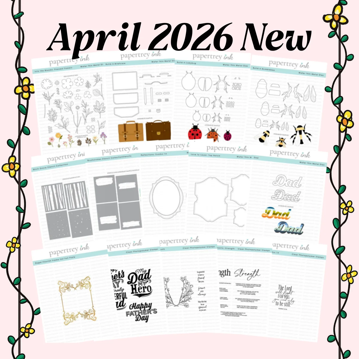 

2026 Flowers Briefcase Bumblebee Metal Cutting Dies Clear Stamps Stencil Hot Foil for DIY Making Gift Card Scrapbook Dad Day