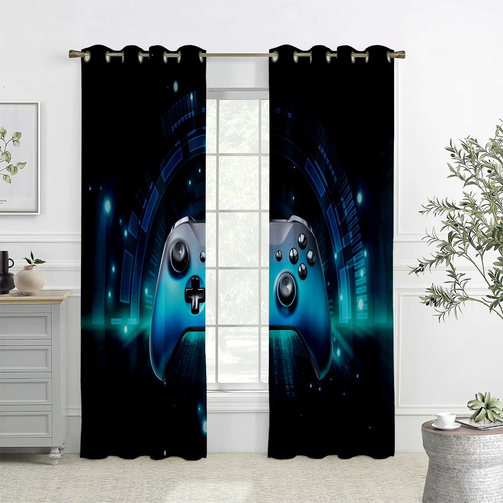 3D Cartoon Game Handle Curtains, Cool Electronic Controller Curtains, 2 Panels, Kids Room, Bedroom, Living Room, Balcony Decor