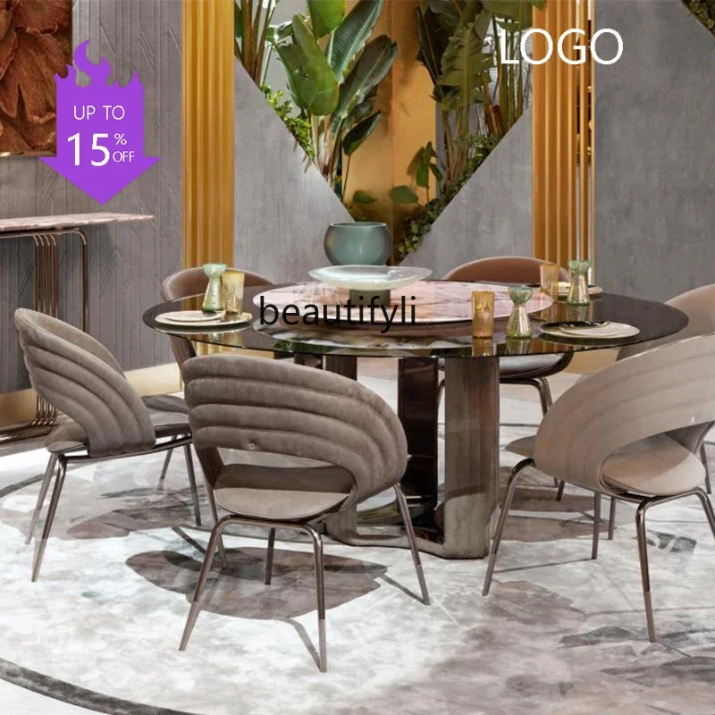 PPP  Italian Minimalist Home Living Room Frosted Flannel Leather Villa Design Dining Chair