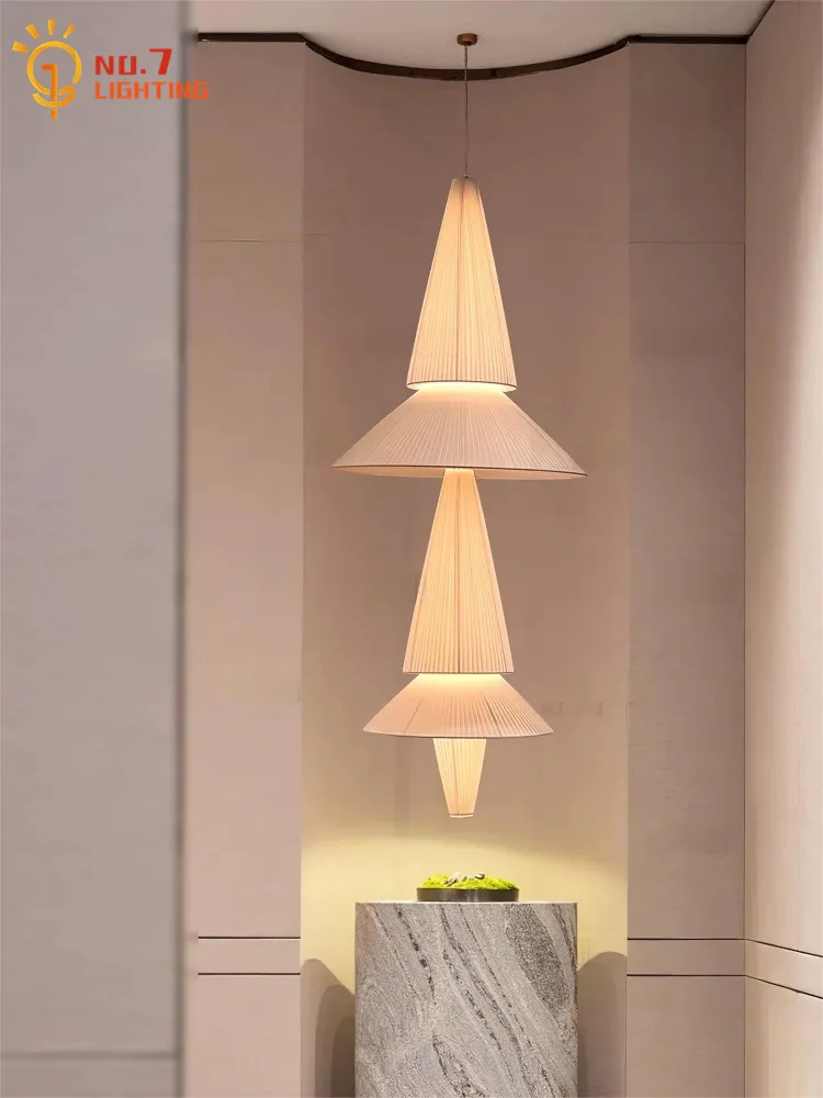 Japanese Wabi-sabi Long Strip Fabric Art Decorative Pendant Lights LED Medieval Hanging Lamp Store Loft Duplex Staircase Villa