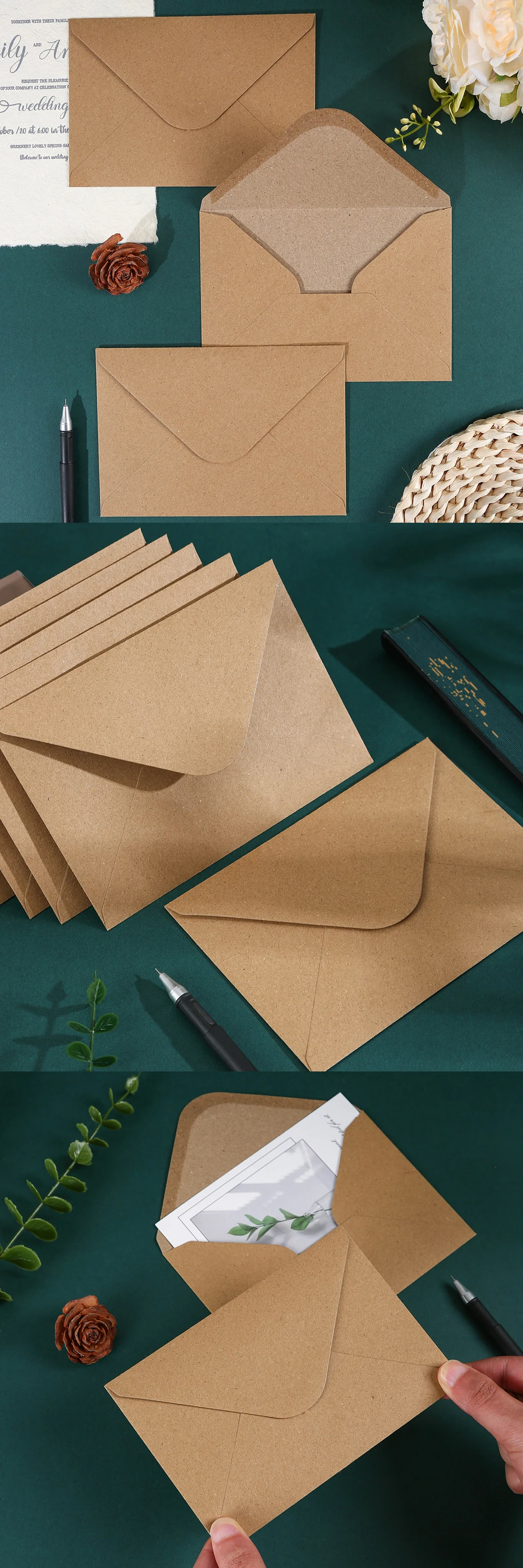25/50/100 Stück Kraftpapier-Umschläge, 10,5 x 7 cm, Retro-Stil, Umschlag, Paket-Requisiten, perfekt für DIY-Grußkarten, Einladungen, ZYF – Detail 2