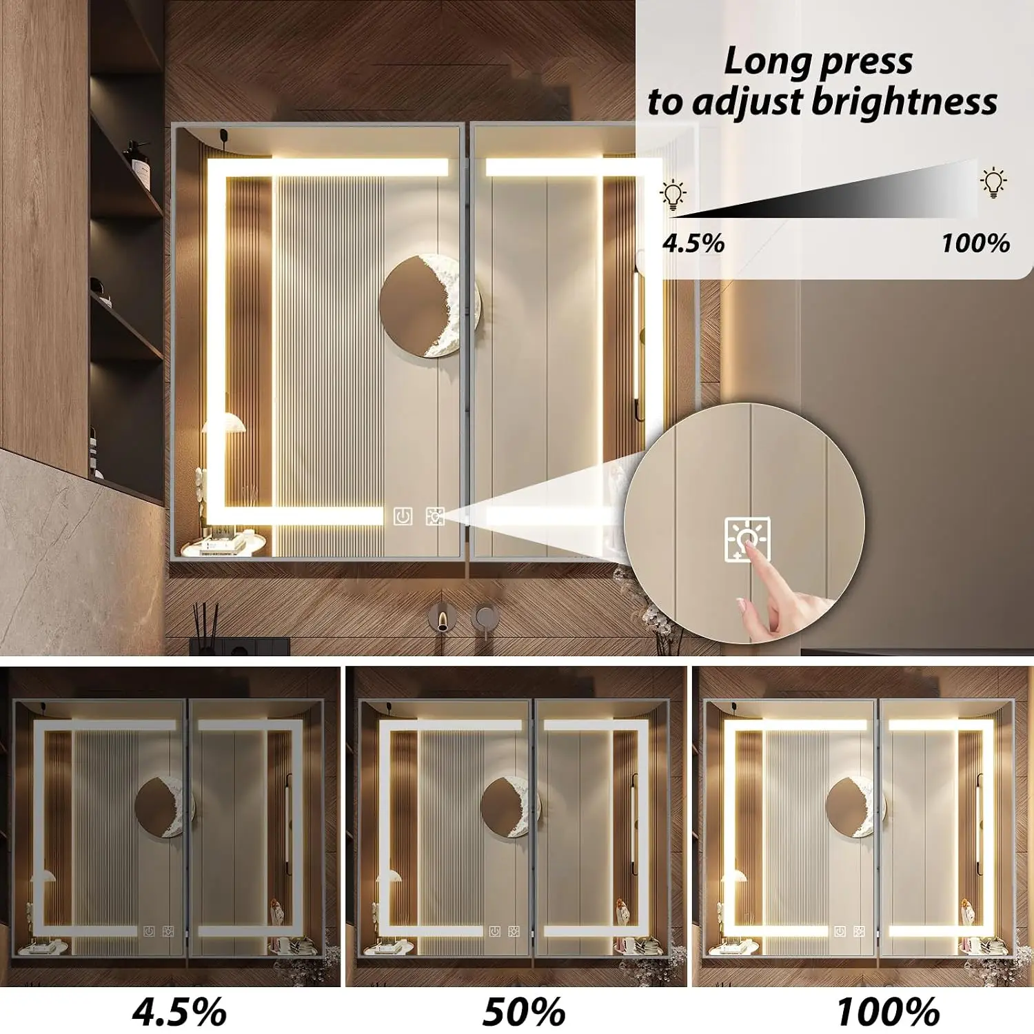 36x30 Lighted Medicine Cabinet with Mirror, Recessed or Surface Mount, Storage & LED, 3 Color Temp, Dimmable, Customized