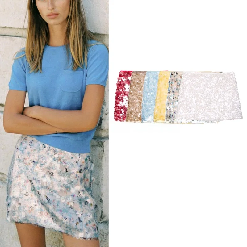 

Summer New Women's Design ort Padded Bead Decoration f-length Skirt Casual Mid-waist A-line Polyester Knitted Skirt