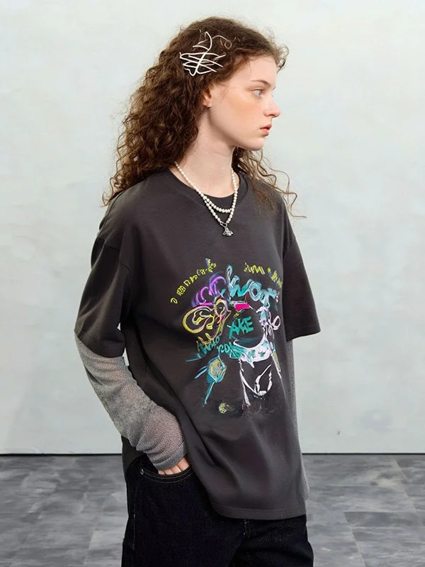 

Женская футболка ZhuoZhi American fiti с принтом в стиле ретро, новинка весенней коллекции, повседневный топ с длинным рукавом и круглым вырезом