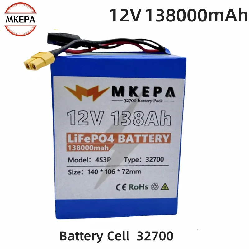 32700 Lifepo4 Battery 12V Battery Pack 138000mAh 4S3P Built-in 40A Balanced BMS for Electric Boat and Uninterrupted Power Supply