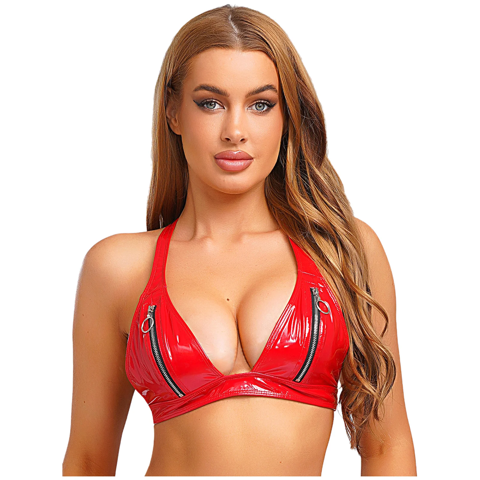 

Женский кожаный сексуальный бюстгальтер с мокрым эффектом на молнии, без подушечек, чашка с уплотнительным кольцом, Y-образная спинка, латексное нижнее белье, укороченные топы без косточек для клубной одежды, вечеринки, дискотеки