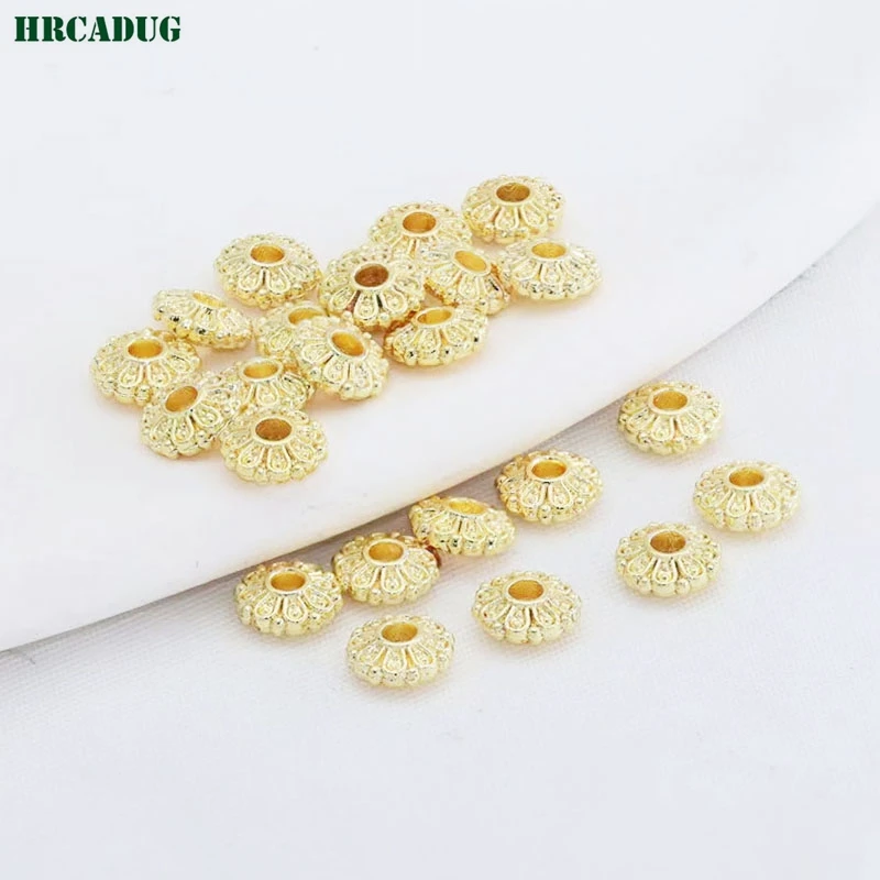 6mm Flower Bead 18K Gold Plated Brass Flat Spacer Special Beads For Bracelet DIY Jewelry Accessories Findings Beads Separators