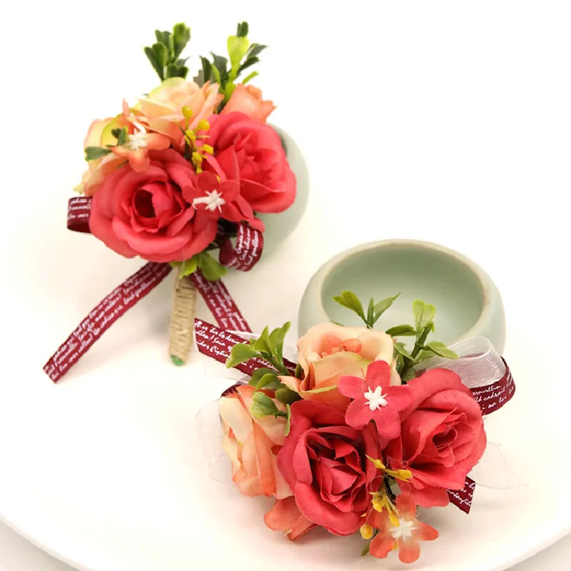 Boutonniere y Corsag de muñeca para invitados, busto de fiesta, flor de mano, suministros de boda, Serie de Bosque de flores de simulación, 123