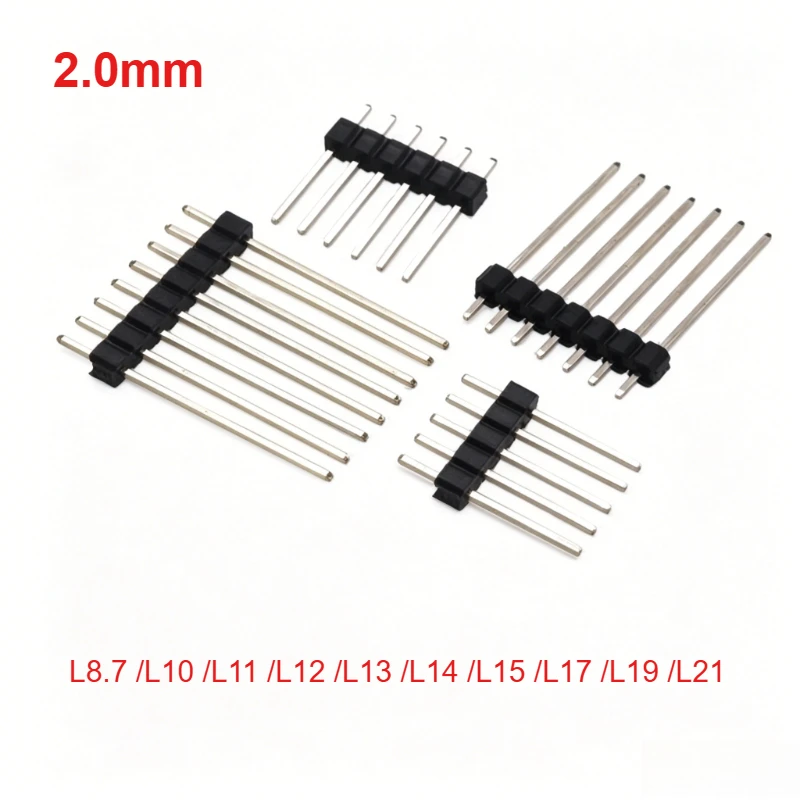 Image of 100 Stück 2,0mm Einreihige Vergoldete Steckverbinder 1/2/3/4/5/6/7/8/9/40P Breakaway PCB-Platinenverbinder Streifenstiftleiste L8,7/10/11/12/21mm