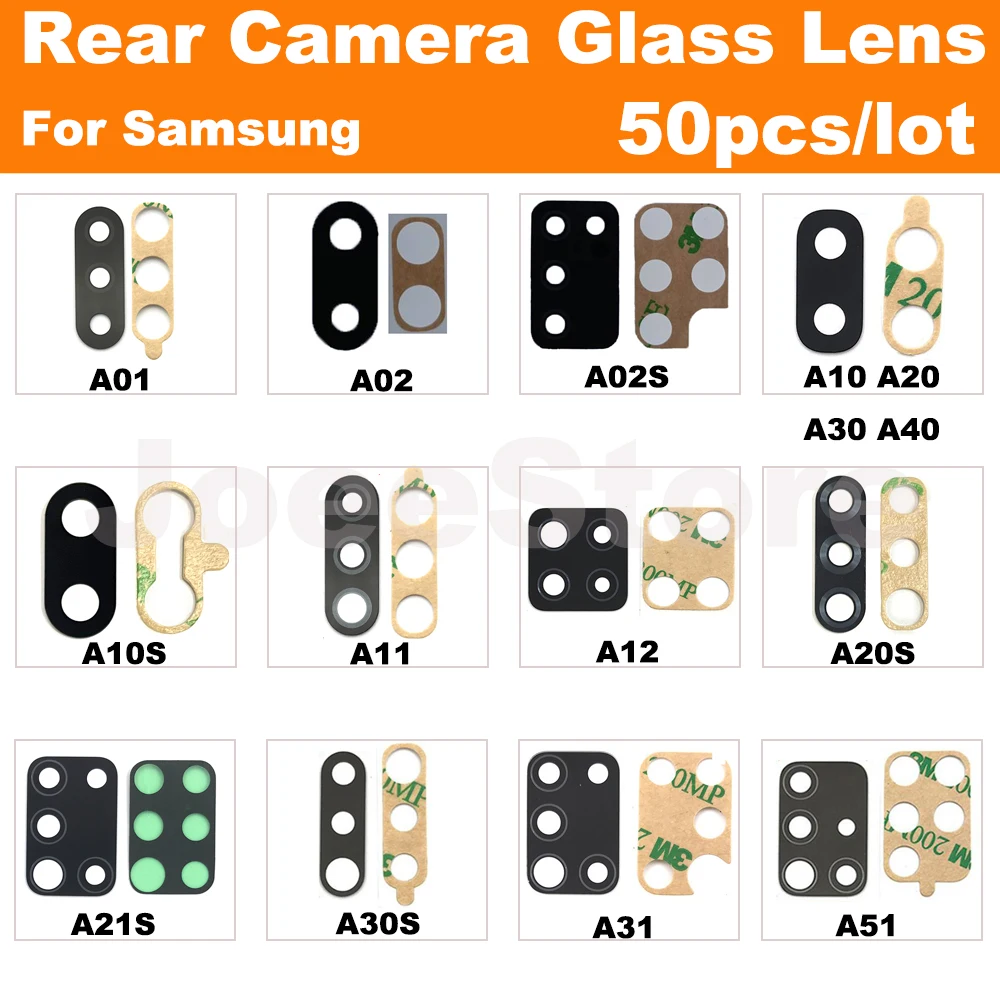 50set Rear Back Camera Glass Lens For Samsung A51 A10 A20 A30 A40 A02S A10S A21S A01 A11 A12 A31 Glass With 3M Sticker Adhesive