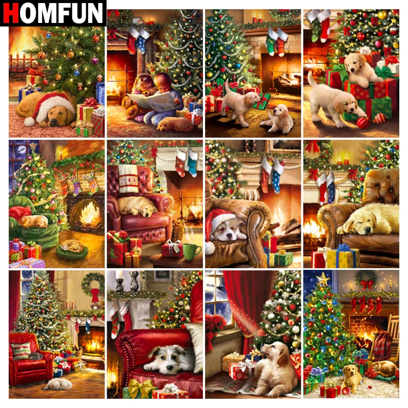 

HOMFUN Diamond Embroidery DIY Diamond Painting Cross Stitch Kit "Christmas dog cat" 5D Needlework Diamond Home Decoration