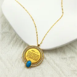 Islamic Muslim Allah Quran Zircon Pendant Necklace for Men Women Stainless Steel Gold Color Ramadan Amulet  Accessories Jewelry
