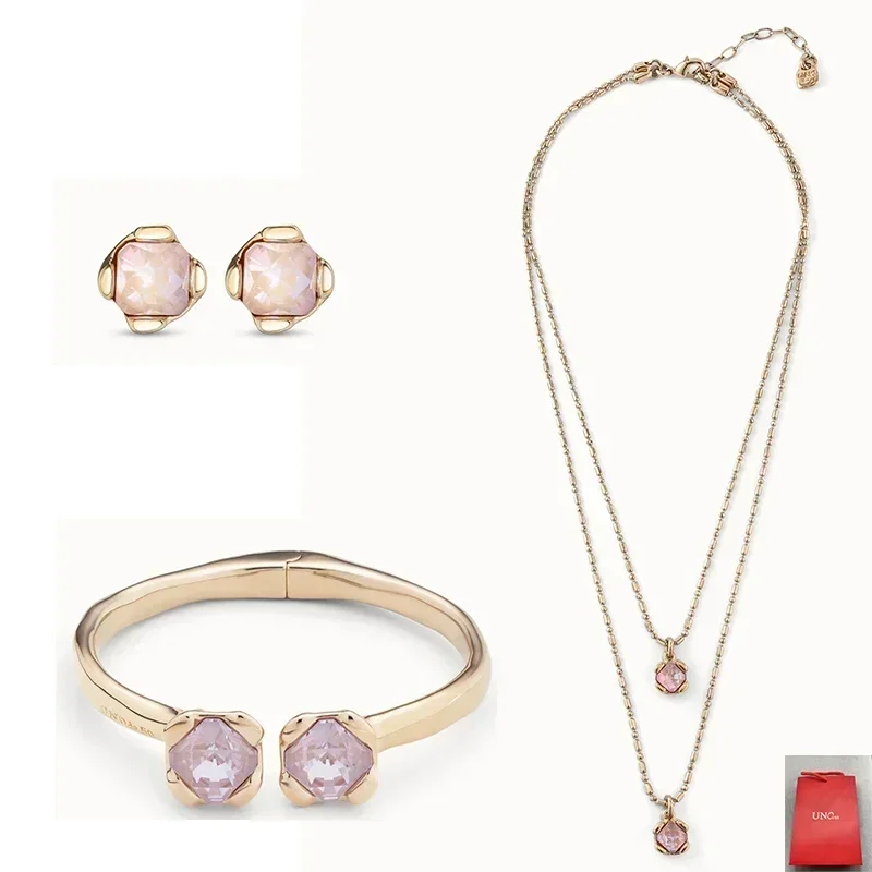 2024 Spain UNO Sweet Gorgeous and Radiant Super Immortal Pink Crystal Jewelry Set for Women's Gifts