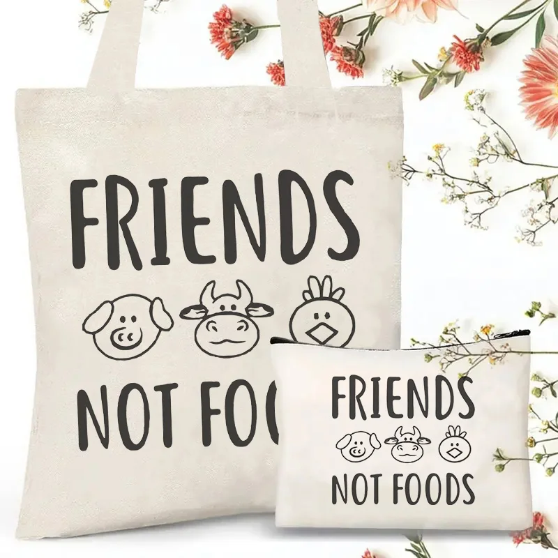 

Женская веганская сумка-шоппер с принтом, набор сумок в стиле Харадзюку, студенческая сумка-тоут, сумка для хранения, косметичка