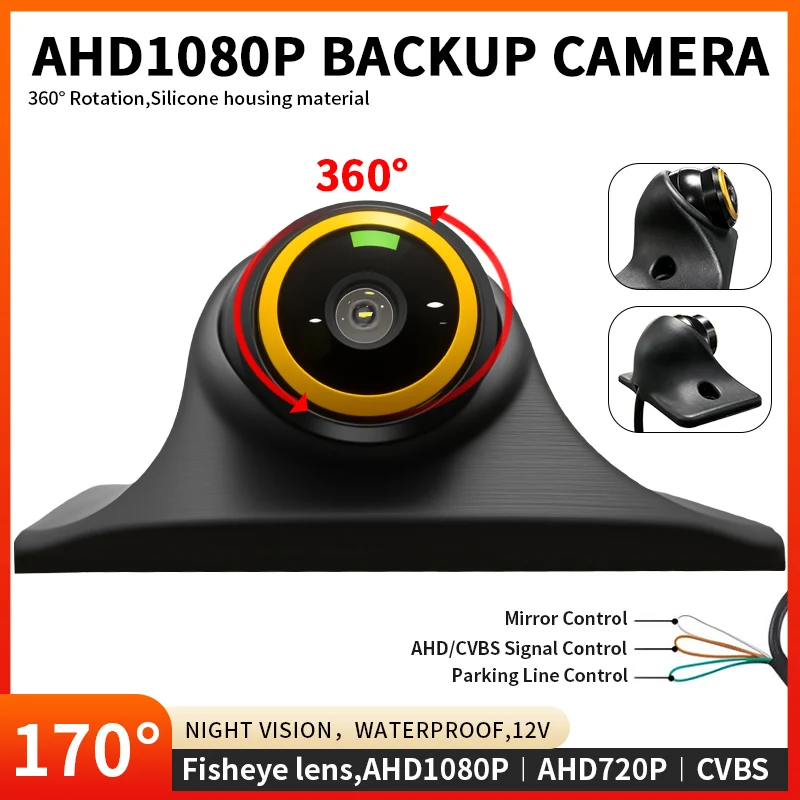 170° Wide Angle Fisheye Car Backup Camera HD AHD Night Vision Waterproof Metal Body Vehicle Reversing Camera