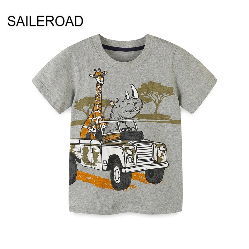 SAILEROAD 2023 New Summer T Shirt Cotton Short Sleeve Cartoon Animals T-shirts Kids Tee Tops Boys Children Clothes 2-7 Years