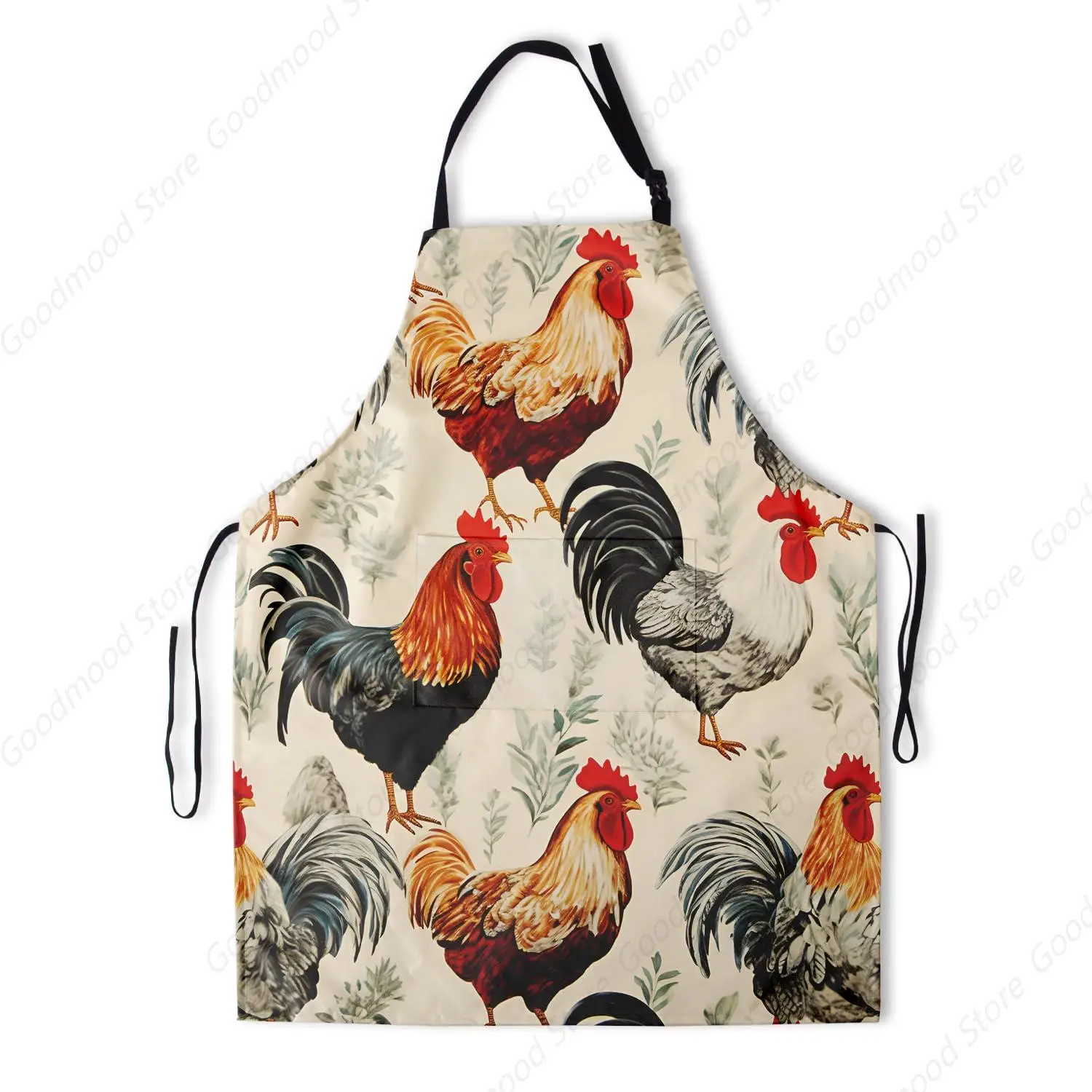 Rooster Art Apron with Pockets Farm Animal Apron Farmhouse Unisex Kitchen Bib Apron with Adjustable Neck for Cooking