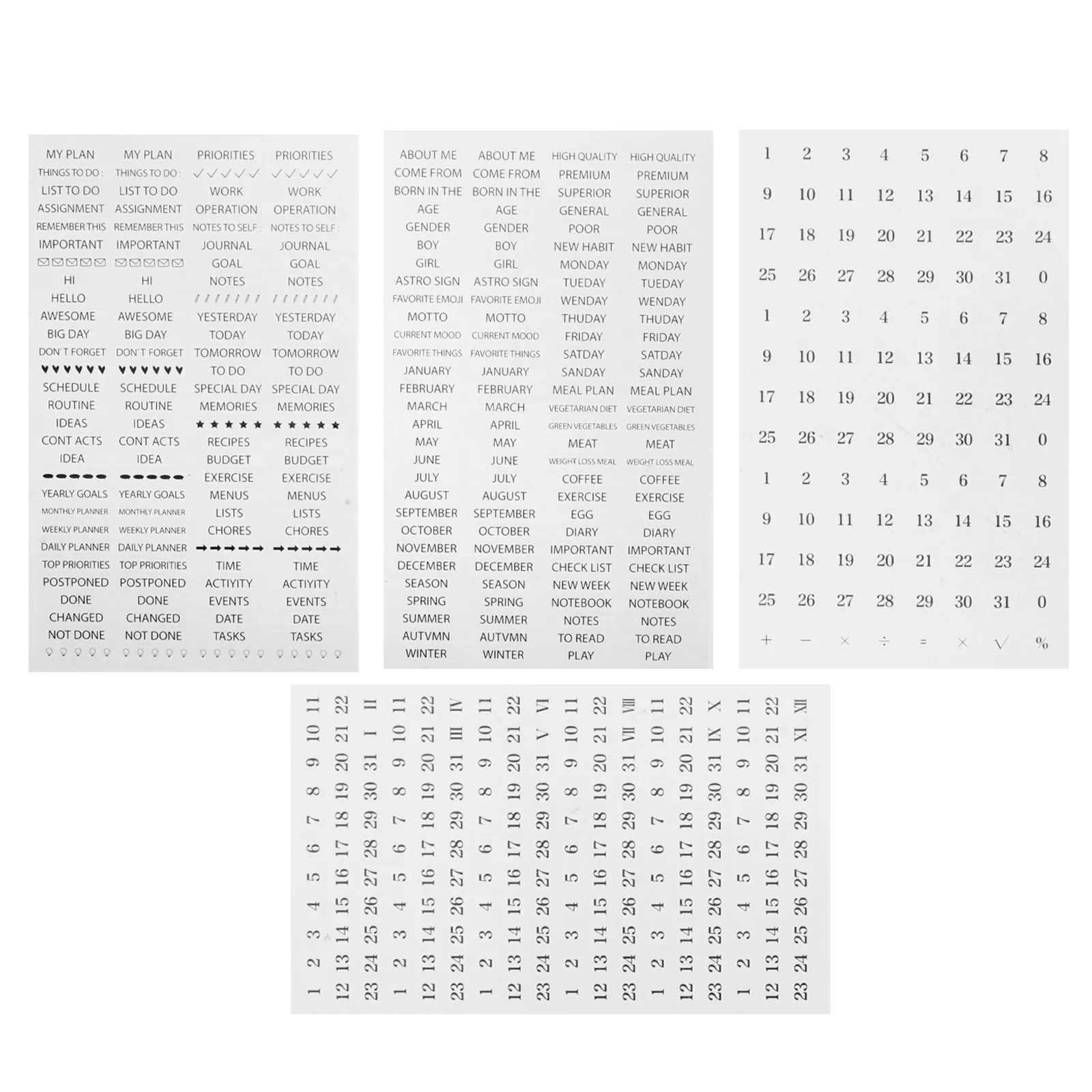 4 Sheets Journal Planner Stickers Exquisite Design DIY Decorative Stickers for Scrapbook Notebook Calendar Cards Hand Account