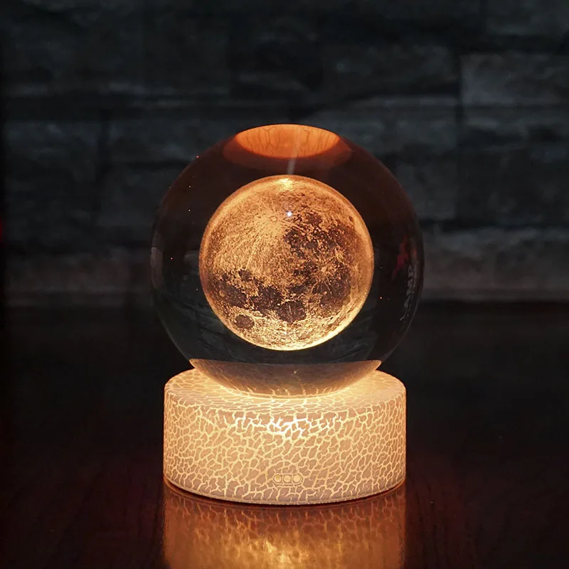 3D Moon Galaxy Earth LED NightLight Galaxy Crystal Ball NightLight Wooden Base LED Crystal Light Couple Birthday Gift NightLight