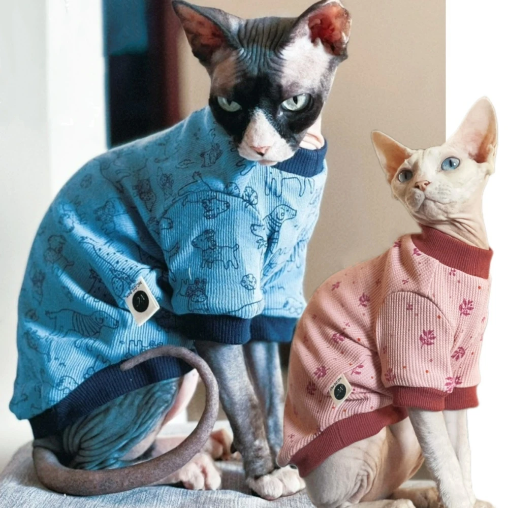 Cats Clothing Spring Cotton Shirt for Sphiynx Female Cat Long Sleeves Coat for Kittens Summer Soft Pink Sweatshirt for Devon Rex