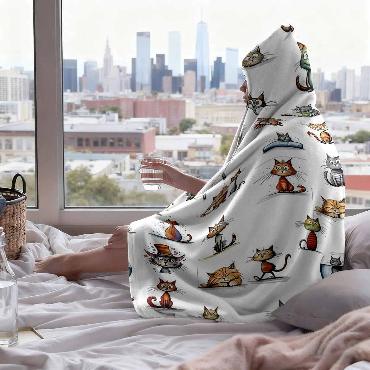 1pc various cute cartoon kitten pattern flannel hoodie, which can be worn as a cape or blanket multiple sizes view 6