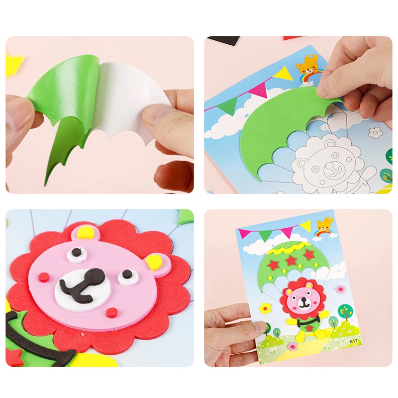 3D EVA Foam Sticker Puzzle Game DIY Cartoon Animal Learning Education Toys Mosaic EVA Painting for Toddler Kids Art Craft Kits