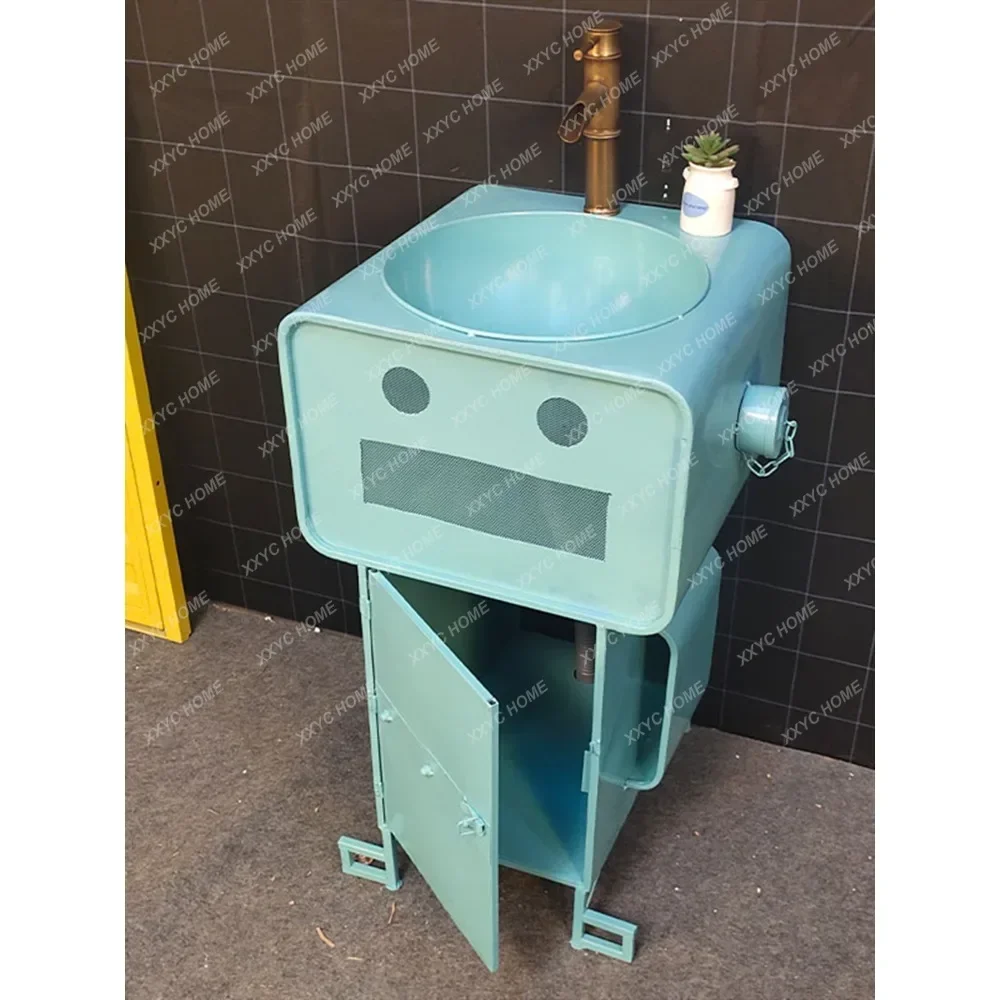 

Personalized Robot Washstand Commercial Industrial Style Floor Bathroom Cabinet Sink Creative Cartoon Column Washbasin