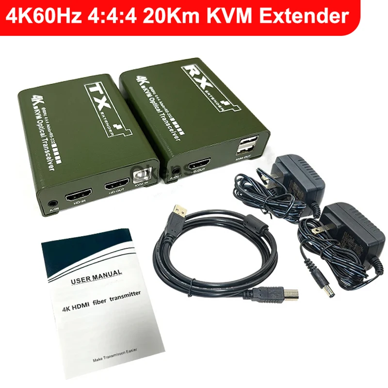 

20KM 4K 60Hz HDMI KVM Fiber Extender 4:4:4 Via LC Optical Cable Video Transmitter Receiver Support Mouse Keyboard Audio Extract