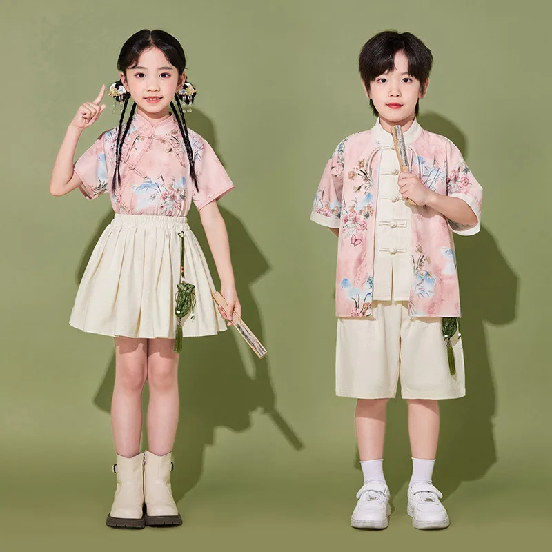 زي أداء النمط الصيني للأطفال زي أداء جوقة التشجيع لرياض الأطفال من Hanfu