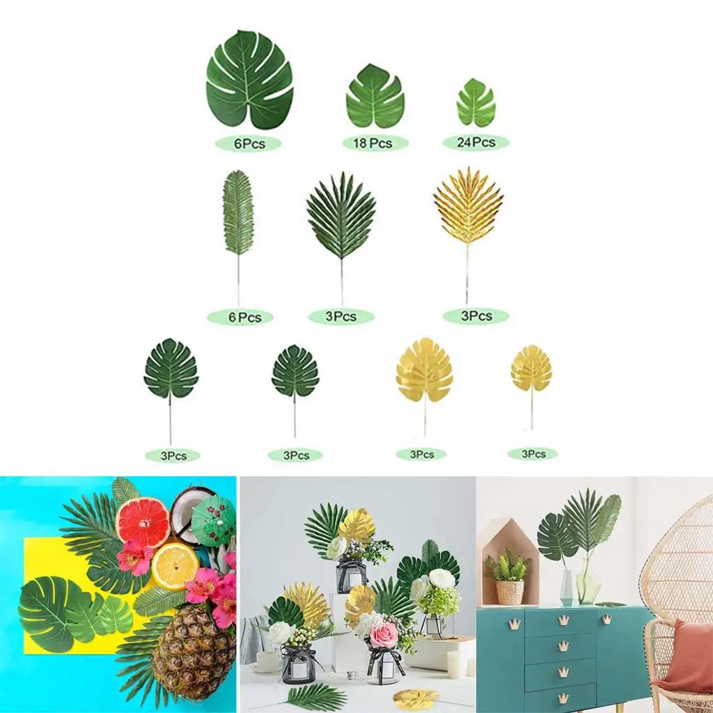 Tropische Palmbladeren Zomer Kunstzijde Monstera Vertrekt Naar Huis Hawaiian Luau Strand Bruiloftsfeest Decor Nep Planten